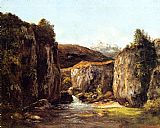 Rocks Canvas Paintings - Landscape The Source among the Rocks of the Doubs